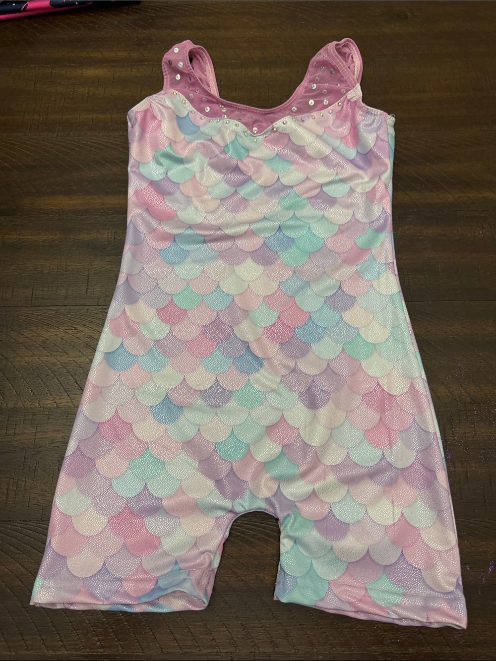 Girls Pastel Mermaid Scale Gymnastics Leotard Romper